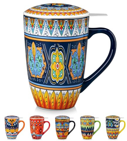 vancasso KRVI Taza de Infusiones con Tapa y Filtro - 540ml, Taza de Té de Porcelana, Mug Grande Perfecto para Té, Café y Regalos, Apto para Lavavajillas y Microondas – Estilo Bohemio 04