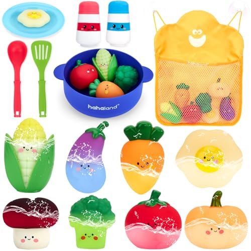 hahaland Giochi Bagnetto Neonato con Colori Mutevoli, 15 PCS Giochi Acqua Piscina Bambini in Silicone, Giocattolo Vasca da Bagno Bimbo Bimba 1 2 3 Anni