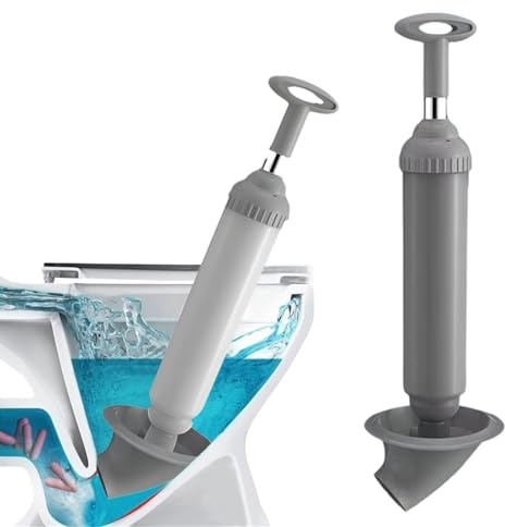 High Pressure Toilet Plunger, Air Power Drain Clog Remover Tool, Powerful Suction Toilet Plunger Unclog, Sink Curved Drain Unblocker, for Toilet, Bathtub, Sink (Grey)