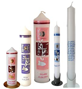 Taufkerze/Kommunionkerze,Konfirmationskerze  mit Symbolen-grün,blau,rot,rosa... Name,Datum**Junge Mädchen