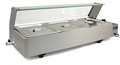 Vitrina Calienta Comida Eléctrica+3 Sártenes con Tapas de Acero Inoxidable (Capacidad 3 x 5.5L) Incluidas Calientaplatos Servidor Buffet Comida Caliente 2 Años Garantía para Cocinas Restaurantes Bares
