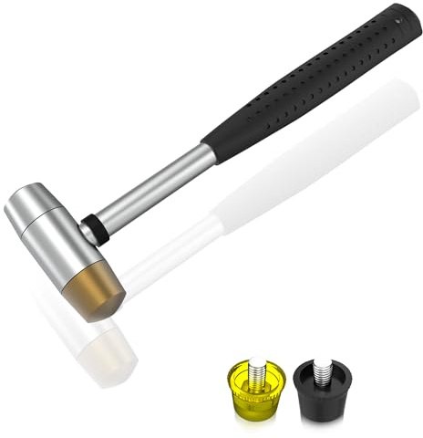 Marketty Nylon and brass multifunctional hammer, 4 interchangeable tips, 25mm double headed nylon rubber hammer, suitable for jewelry, leather, wood or spark free work