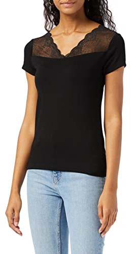 Morgan T-Shirt ajusté avec empiècement Dentelle Noir L