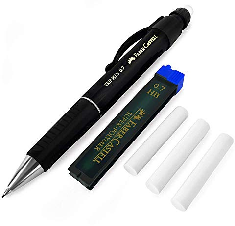 Faber-Castell Grip Plus Mechanical Pencil - 0.7mm - Black Barrel + Super-Polymer 0.7mm HB Leads + Eraser Refills
