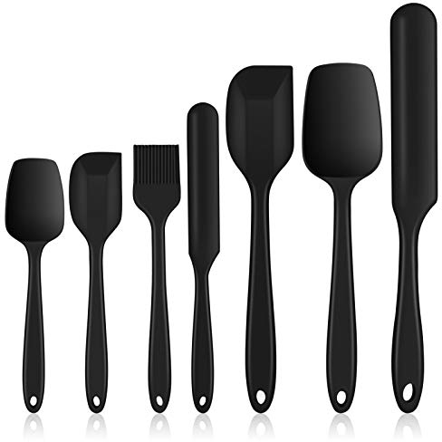 Homikit Silikon Spatel Set, 7 Stück Hitzebeständig Teigschaber Küchenutensilien zum Backen, Kochen Mischen, Nahtloser & Flexibel, Antihaft & Spülmaschinengeeignet, Schwarz