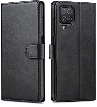 Focusor Kompatibel med Samsung Galaxy A12/M12 Fodral - Läder Plånboksfodral med Stativ, PU-Plånbok Skyddsfodral för Mobiltelefon