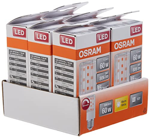 Osram LED Superstar Special T SLIM, Dimmbare schlanke LED-Spezial Lampe, E27 Sockel, Warmweiß (2700K), Ersatz für herkömmliche 60W-Leuchtmittel, 6 Stück (1er Pack)