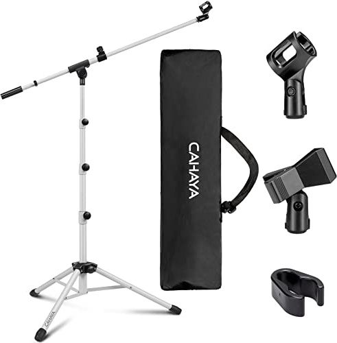 CAHAYA Microphone Stand Boom Arm Floor Mic Stand Tripod Mount White