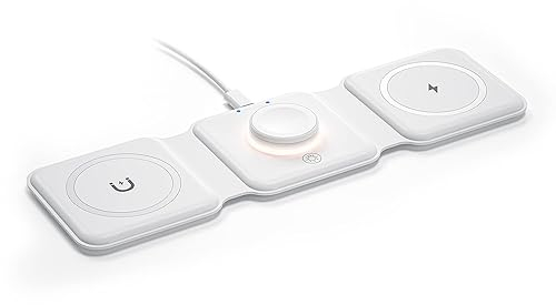ESSAGER Caricatore Wireless 3 in 1 Stazione Ricarica Qi Stazione di Ricarica Induttiva Pieghevole per Cuffie Wireless, Apple Watch iPhone 15/14/13/Pro/Max/X/XS/XR/8/8Plus (Bianco)