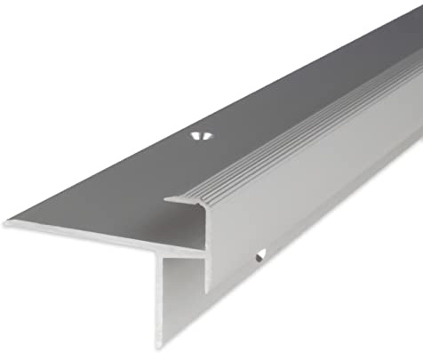 PROVISTON | Laminat-Treppenkante | Aluminium eloxiert | Silber | Breite 10 mm | Höhe 8.5 mm | Länge 2500 mm | Gebohrt | Treppenkantenprofil | Treppenwinkel | Winkelprofil | Kombiwinkel | 1 Stück