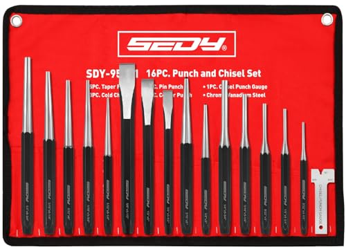 16-Piece Precision Punch & Chisel Set - Taper Punch, Pin Punch, Center Punch, Cold Chisels & Gauge for Versatile Applications