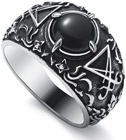 WESTMIAJW Bague satanique en acier inoxydable avec sceau de Lucifer Baphomet - Pour homme - Taille 57, 68, 66, 67, 67, 61, Acier inoxydable