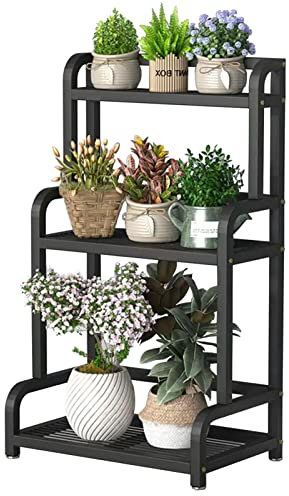 3-stöckiger Metall-Pflanzenständer, Leiterregal, Blumentopfhalter, Outdoor, Zimmerpflanzen, Präsentationsständer für Garten, Balkon, Wohnzimmer, Schwarze Ständer, Aufbewahrungsregale (Size : 60x40x10