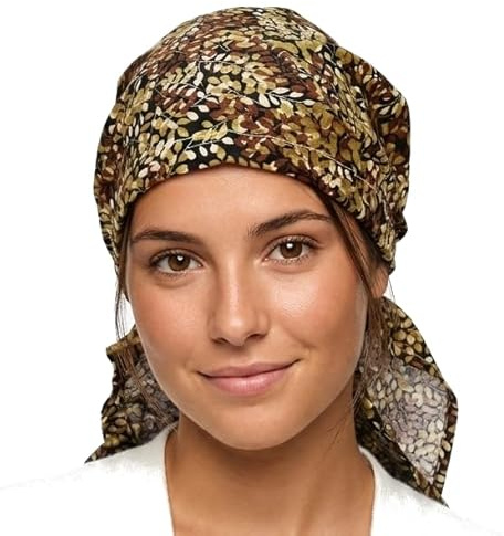 Cool4 Sommer XL Kopftuch Strand Tuch Bandana Beanie Mütze Chemo Cap A02 (Schwarz mit oliv braunen Floralmuster)