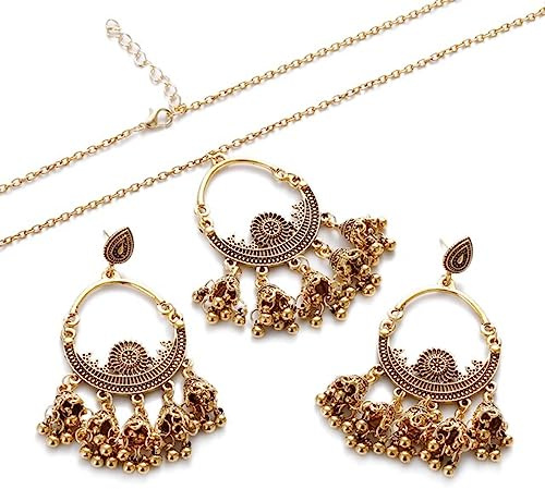 Ethnische Silberfarbene Geschnitzte Ohrringe Und Halsketten-set Für Frauen, Bijoux, Hochzeit, Schmuck, Hänger, Jhumka-ohrringe