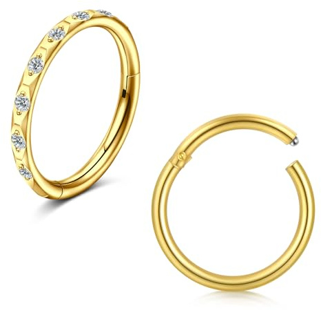 WillTen 2PCS Piercing Nez Anneaux Or, 16G 8mm Piercing Helix Acier Chirurgical en Diamant Cliquez sur le Nœud Nasal Anneau Cartilage Spirale Tragus Rook Septum Piercing Girl Jewelry