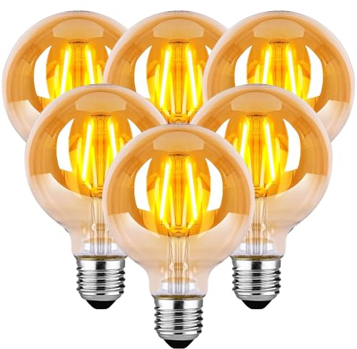HUSTUNG Edison Vintage E27 LED Glühbirne, 4W G80 Retro Warmweiß 2700K, Antike Beleuchtung - Bernstein Glas - 6 Stück