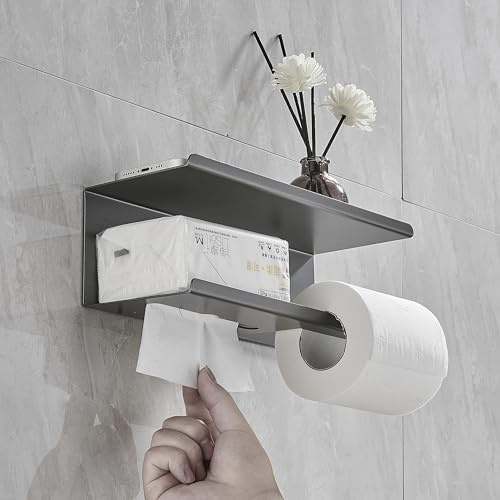 Beelee Portarotolo doppio in acciaio inox con mensola, grigio canna di fucile