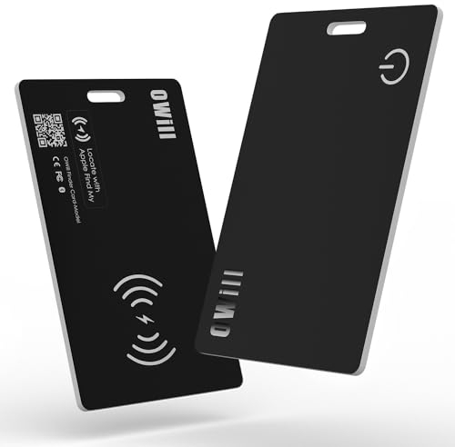 OWill 2 mm Slim Wallet Tracker Card, IP68 Wireless Rechargeable Air Smart Tag Compatible with Apple Find My APP, Apple Bluetooth Tracker Devices for Luggage, Suitcase, etc. (iOS Only)