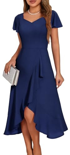 HomRain Women’s Ruffle Sleeves Wedding Guest Prom Dress Ruffle Split Formal Cocktail Vintage Dresses for Women Evening Graduation Party Navy S