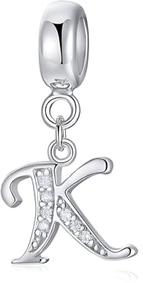 Symretie Damen 925 Sterling Silber Initial Charms Anhänger Buchstaben A-Z Silberner Anhänger Kompatibel mit Europäischen Armbänder und Halskette