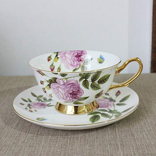 GaRcan Porzellan-Teeservice im europäischen Stil, Bone China-Kaffeetasse und Untertasse, Kaffeetassen-Set, englische Nachmittagstee-Tasse mit Einer Vielzahl von Stilen (Rosenblumen)