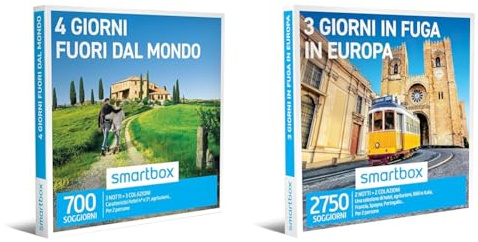 smartbox - Cofanetto Regalo 4 Giorni Fuori dal Mondo - Idea Regalo per Coppie & Cofanetto Regalo 3 Giorni in Fuga in Europa - Idea Regalo per la Coppia - Due Notti con Colazione per 2 Persone