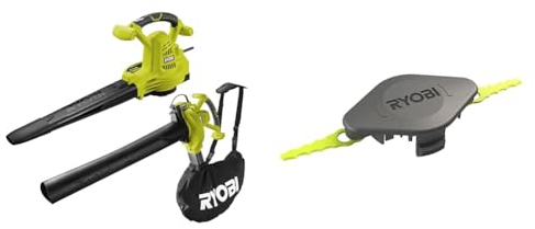 RYOBI - Souffleur Aspiro-Broyeur 2800W 2-en-1 - Vitesse Soufflerie 345 km/h - Décharge de Traction & Tête Double Lames Dentelées (+10 Lames) pour Coupe-Bordures, Dresse-Bordures