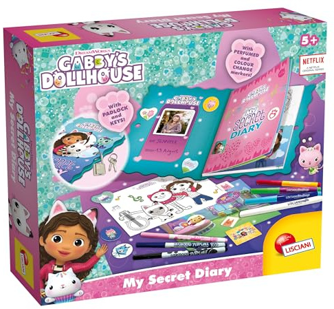 Lisciani - GABBY ET LA MAISON MAGIQUE - Mon Journal Secret – Journal Intime avec Cadenas et Clés - Pour Enfants dès 5 Ans – Feutres Parfumés, Stickers & Gemmes Inclus – Gabby's Dollhouse