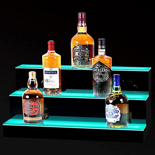 Weinregal Stufen-LED-beleuchtetes Spirituosenflaschen-Display Acryl-Getränkebeleuchtungsregale beleuchtetes Flaschenregal mit 3 Ebenen und Fernbedienung für die Bar (Größe: 24 Zoll)