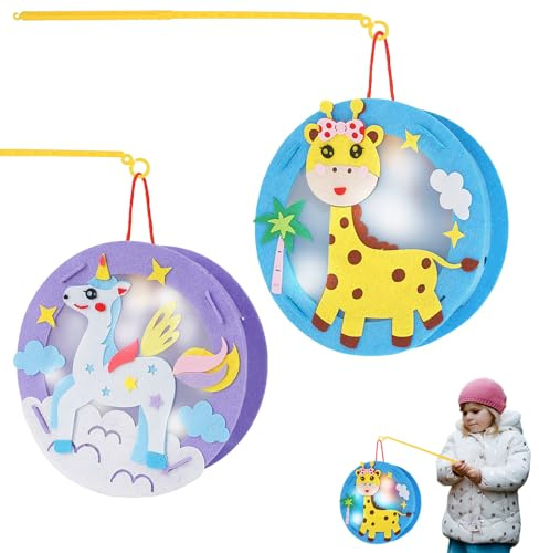 EKKONG Laternen Bastelset für Kinder, 2 Stück Laternenumzug, Fohlen, Giraffe Laterne mit Stab LED für Halloween, St Martin, Kostümpartys (Fohlen, Giraffe)