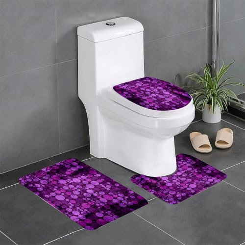 EYLOZS Badezimmerteppich Set 3 Teilig Waschbar rutschfeste Badematte Toilettenmatte Weich Saugfähige Badteppiche,Aubergine, Lila und Flieder
