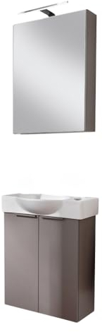 FACKELMANN SBC B.Paris Gäste WC Waschtisch Set mit Spiegelschrank 55 cm breit, Grau, Türanschlag rechts – Elegantes Design und hohe Funktionalität in Cubanit Grau