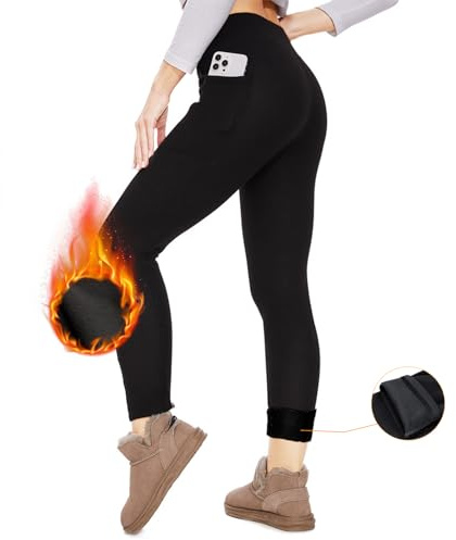 GOZINA Leggings thermiques pour femme, Leggings pour femme, Leggings taille haute pour femme, Leggings d'hiver pour femme, Leggings noirs pour femme, Convient pour le gym et le yoga, Noir , M