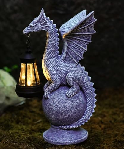 Acgarten Statue de dragon solaire de jardin : figurine d'extérieur avec lanternes et lumières en résine résistante aux intempéries pour maison, cour, pelouse, porche, balcon, terrasse – Cadeau de fête
