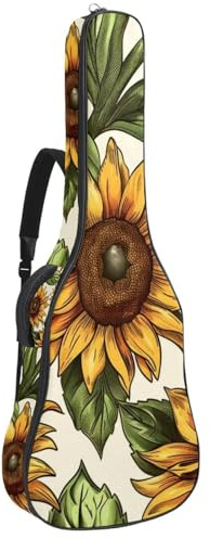 Tasche für Bassgitarre mit Vintage-Kunst-Sonnenblume, 101,6 cm (40 - 41 Zoll) E-Gitarrenkoffer, wasserdichte Oxford-E-Gitarre, Gigbag für akustische Konzertgitarre, Ukulele, Vintage-Sonnenblume,