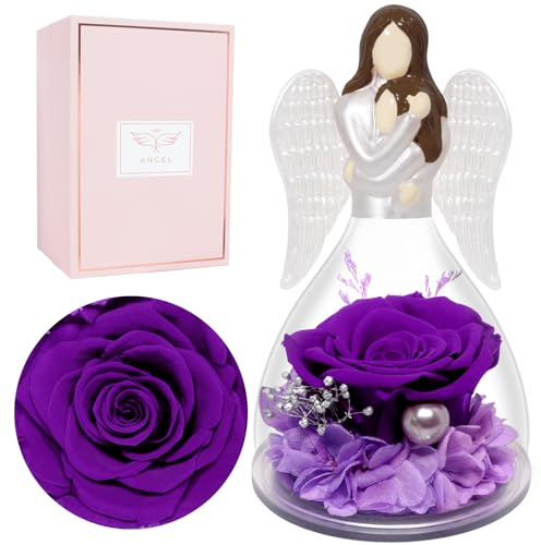Miofula Ewige Rose Muttertagsgeschenke für Mama Oma, Geschenke für Frauen Mama Muttertagsgeschenk, Infinity Rosen Engel Figur Mutter Tochter Geschenk, Blumen Mutter Geschenke Geburtstag Muttertag