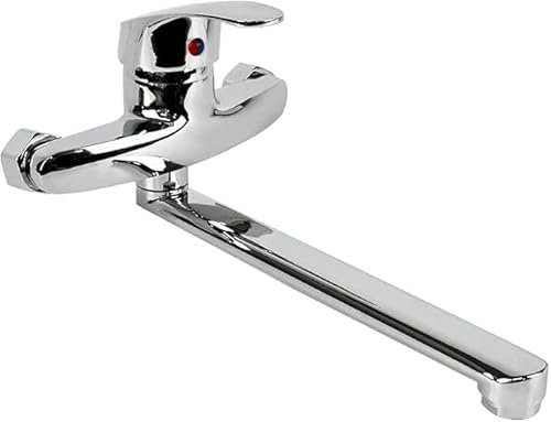 SQUADO Rubinetto a parete da cucina miscelatore monocomando, Regolazione Acqua Calda e Fredda, Girevole a 360°