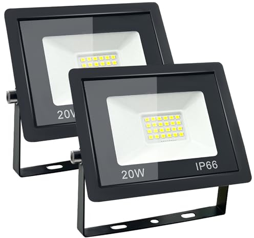 Eleganted 20W LED Strahler Außen, 6500K Kaltweiß Led Scheinwerfer Außen, IP66 Wasserfest LED Fluter Spotlight, Außenstrahler für Garten, Garage, Hof
