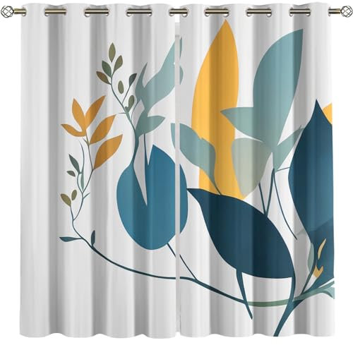 Kinder Gardinen Kinderzimmer Junge Mädchen Blickdicht Weiß Blau Einfache Blumenkunst 264X214Cm 2Er Set Verdunkelungsvorhang Thermovorhang Hitzeschutz Vorhänge Wohnzimmer Schlafzimmer Vorhänge Mit Ö