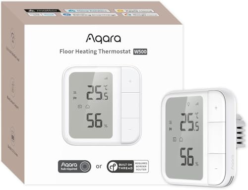 Aqara Termostato para Suelo Radiante Thread/Zigbee W500, Calefacción Eléctrica de 16 A, con Sensor de Suelo NTC, Ahorro de Energía, Matter, Compatible con Apple Home, Alexa, Google, Home Assistant