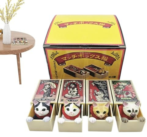 Katzenstatue, Streichholzkiste, Sonde, Kätzchen-Kollektion, Modell-Set, 4 Stück, 5,3 x 3,4 x 2,5 cm, niedliche kleine Modellfigur, Spielzeug, dekorative Ornamente, Sammelfiguren für Katzenliebhaber