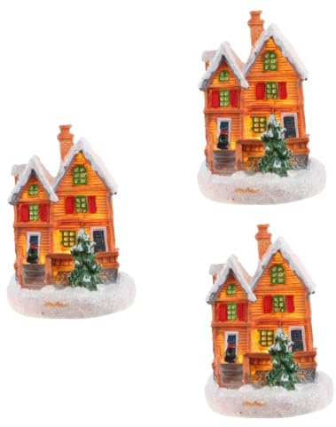 Cabilock 3 Stück Weihnachtshaus Miniaturfiguren Weihnachtsdekor Weihnachtsdorf Weihnachtsszene Weihnachtslaternenpfahl Weihnachtsbaumspitze Weihnachtsschmuck Dekorationen Harz