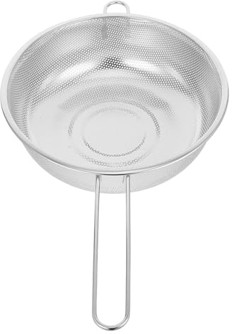 Edelstahl Küchensieb mit Griff für Fleisch und Meeresfrüchte | Griff Design, Kleine Dichte Öffnungen, Hält Schwere Stücke Sicher, Silberne Ausführung