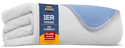 Utopia Bedding Protectores de Cama 70 x 100 cm (Paquete de 1) Blanco/Azul – Protectores de colchón Impermeables, Lavables y Reutilizables