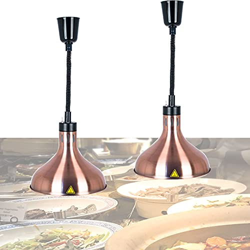 ksxnkhk Chauffe-Plats commerciaux pour Restaurants, Ampoule Infrarouge 250 W, 2 pièces, cuivre Rouge, Lustre rétractable pour Steak et Pizza, pour des Aliments Frais et Savoureux