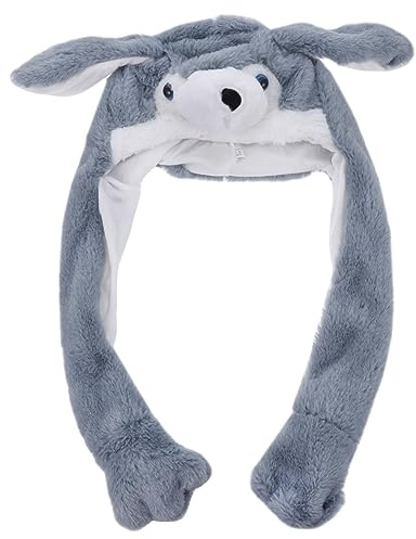 iplusmile Niedliche Plüschmütze mit Beweglichen Husky Ohren Warme Cartoon Kappe für Cosplay Party und Fotorequisiten Graue Tiermütze für Freunde