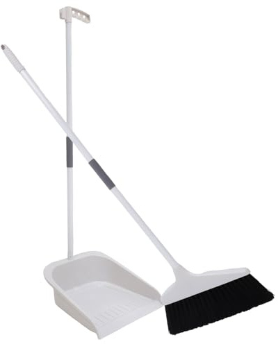 COLLBATH Broy de escobas Suaves Cepillo recogedor Escoba Interior Piso recogedor Cepillo de Mano y Palo de y Metal Blanco