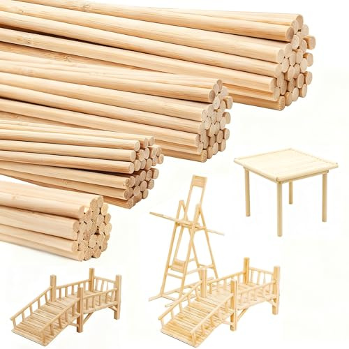 120PCS Balsa Wood Sticks, Dowel Round, Unprocessed Hardwood Strips Natural Wooden Round Dowel Sticks for DIY Model Making Cake Sticks Home Decoration (30cm X 3mm)