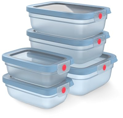 EMSA oneClick, Vorratsdosen, One-Click-System, 2x länger frisch, 100% auslaufsicher, Made in Germany, 5-teilig Blau, 2× 0,50 L, 2× 1,20 L, 1× 2,30 L, N1230900 | Auslaufsichere Frischhaltedose - hält die Frische 2x länger - kühlschrank- und spülmaschinenfest